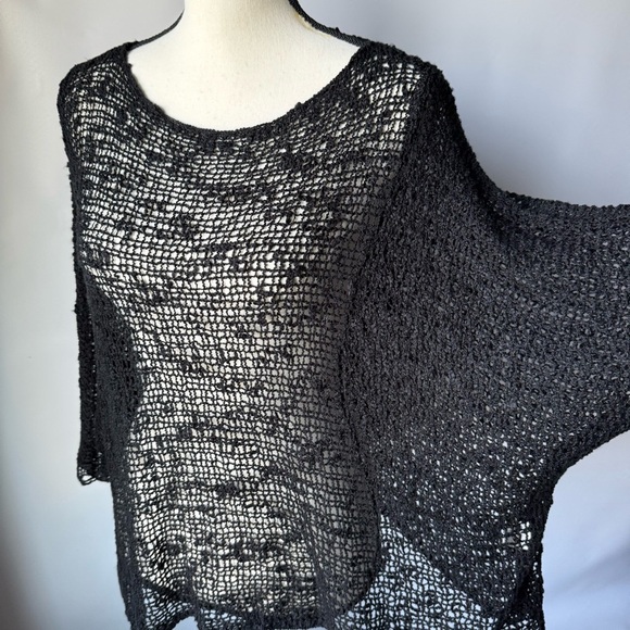 Elsie and Zoey Black Open Knit Sweater coastal boho Cottagecore OS - Picture 3 of 12